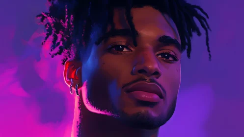 Neon-lit digital portrait with magenta and cyan rim light.