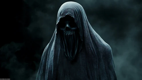 Photorealistic shrouded reaper study with dramatic chiaroscuro.