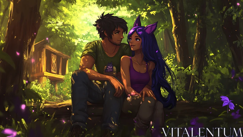 Enchanted Forest Encounter: Digital Fantasy Illustration.