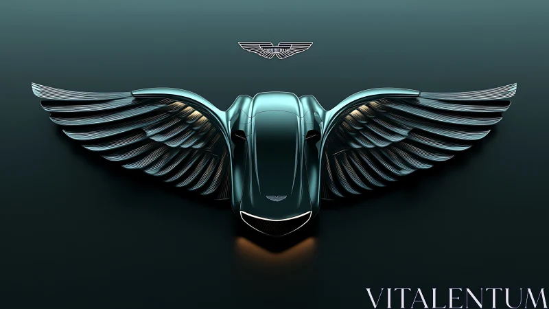 Winged sports car emblem in sleek metallic teal render.