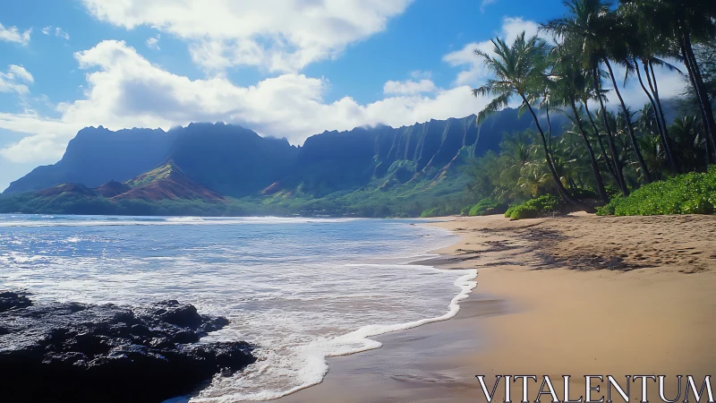 Kalalau Beach with Na Pali Cliffs Under Bright Blue Sky