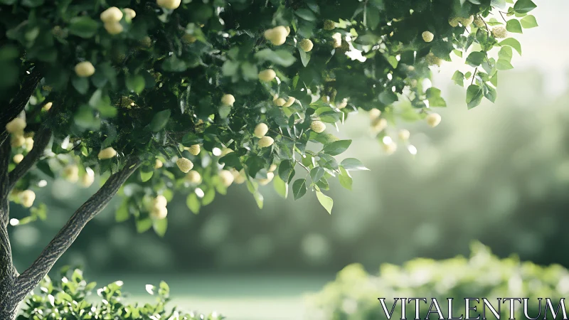 Lemon tree branches with fruit in soft outdoor daylight.