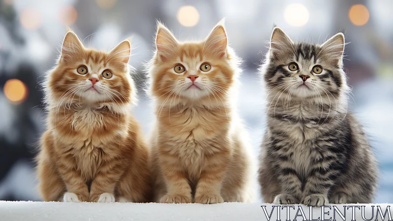 Three Fluffy Kittens in the Snow.