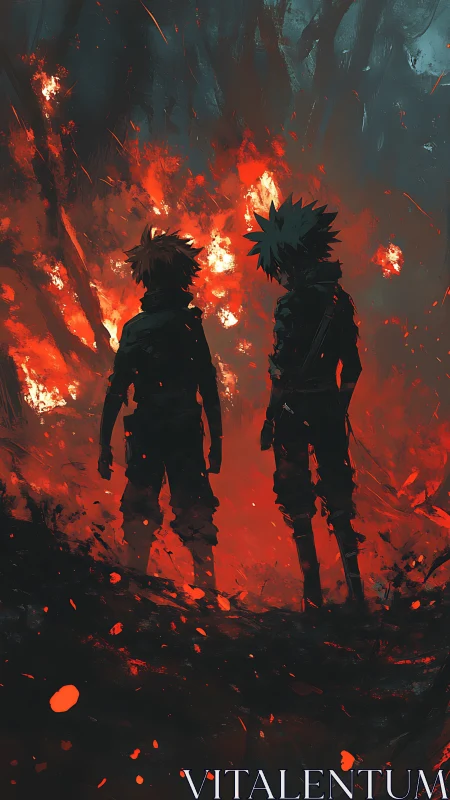 Emberlit rebels watching the forest burn down around them.