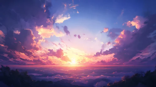 Expansive digital sunset sky studies volumetric cloud color fields