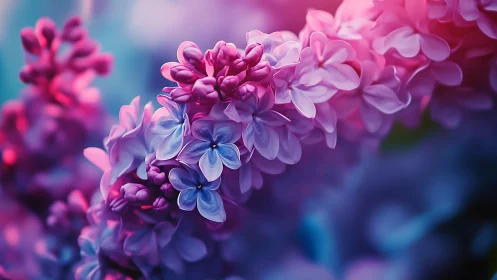 Lilac flowers in soft focus with gradient background.
