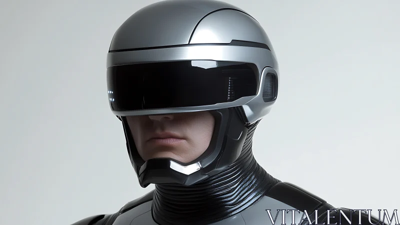 Futuristic cyborg officer with reflective visor helmet