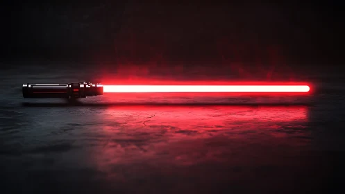 Red plasma blade on textured floor with cinematic illumination.