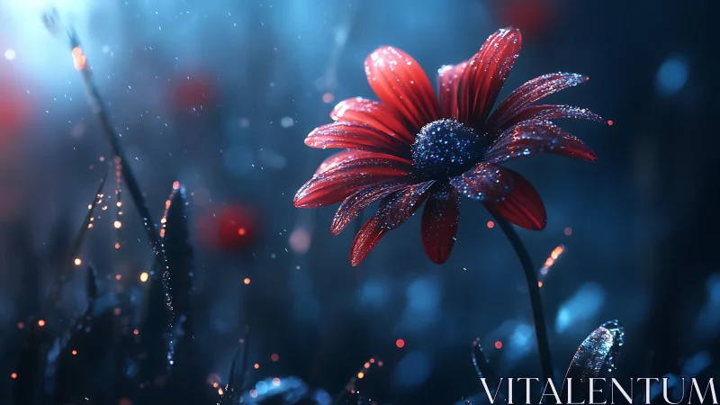 Crimson Bloom Surrenders to Twilight's Glittering Rain.