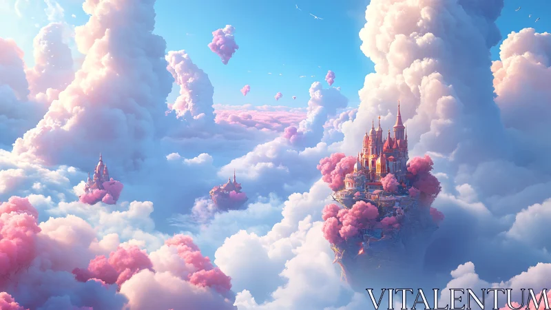 Skyborne pastel citadel within luminous cotton cloudscape.