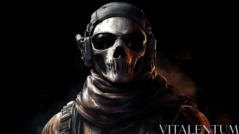 Tactical skull-masked operative in cinematic digital painting.
