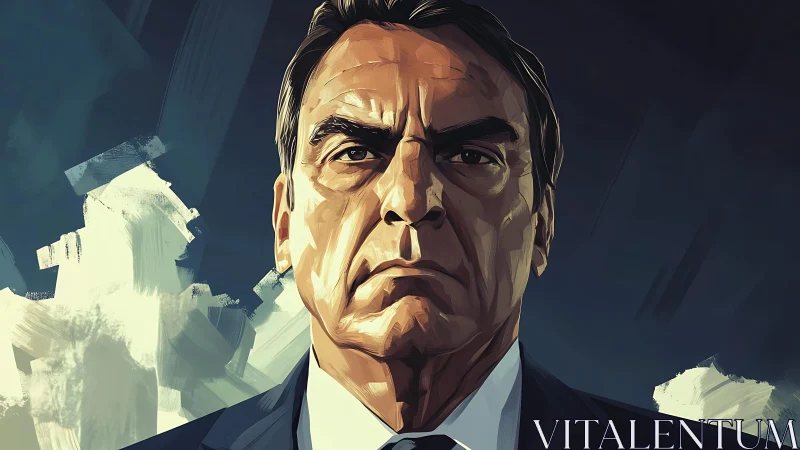 Stoic male portrait in angular digital painting style.