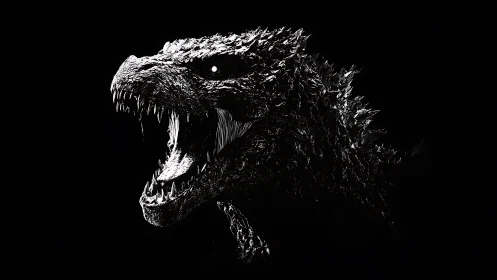 Roaring shadow monster emerges in bold monochrome power.