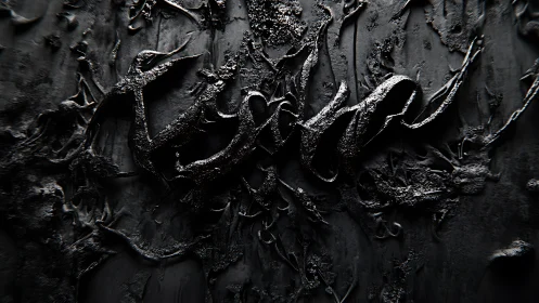 Textured black calligraphic typography in molten relief.