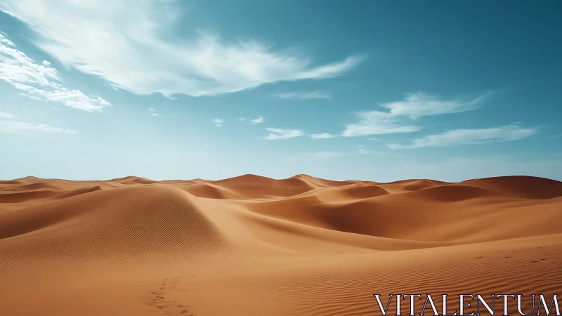 Sand dune field under clear blue sky with thin cloud cover.