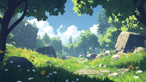 Enchanted Forest Clearing with Wildflowers