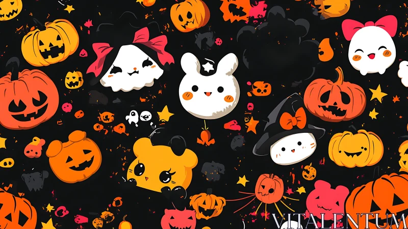 Playful Halloween critters drifting through candy-bright night.