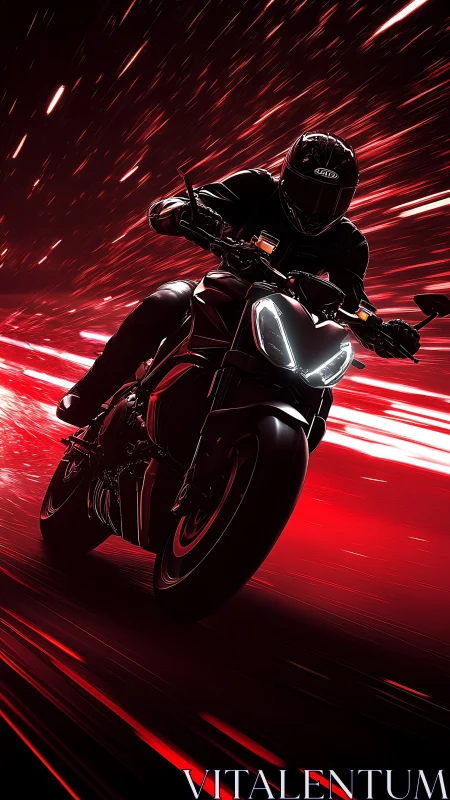 Night rider accelerates through neon red velocity trails