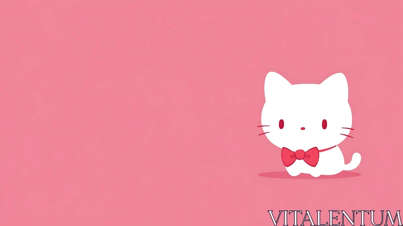 Sweet white kitten with pink bow on soft rosy backdrop.