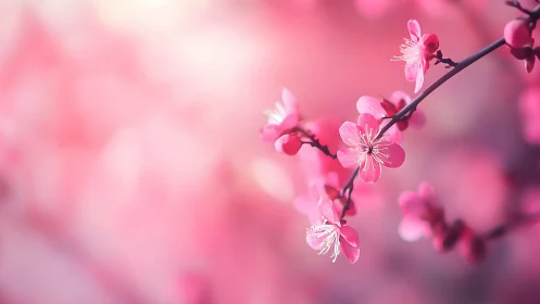 Cherry Blossom Branch in Soft Focus Pink.