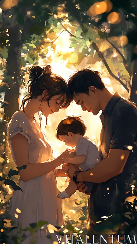 A Family's Tender Moment Glowing with Golden Warmth.