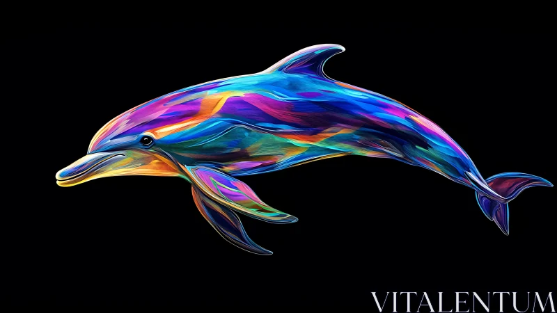 Luminous rainbow dolphin gliding through a midnight sea.