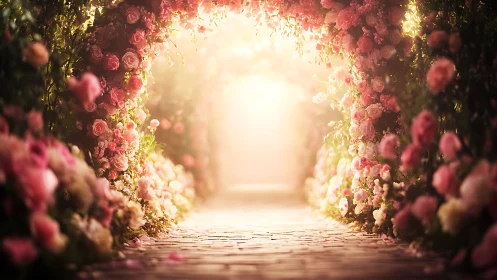 Rose Garden Pathway Bathed in Golden Light.