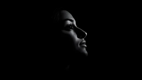Dramatic Side Profile Portrait in Low-Key Black and White Lighting.