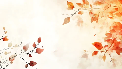 Autumn foliage branches on light gradient background.