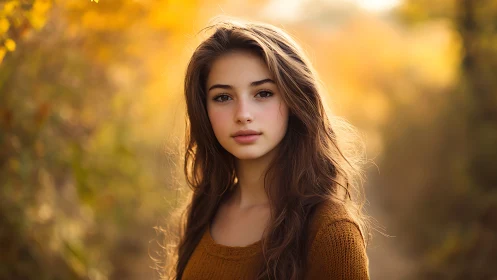 Young woman outdoors in soft autumn light portrait.