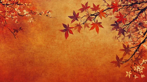 Autumn maple branches frame warm textured canvas space.