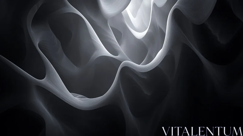 Monochrome abstract waves forming layered light paths.