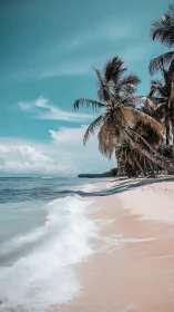 Coastal palm shoreline in vertical photorealistic composition.
