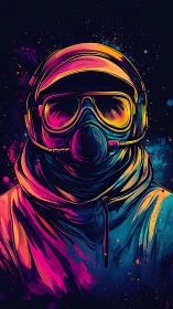 Neon astronaut portrait glows against deep cosmic void