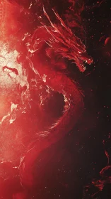 Red spectral dragon coiled in dark cosmic void.