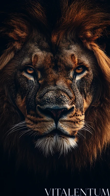 Majestic lion gazes forward with calm, powerful presence