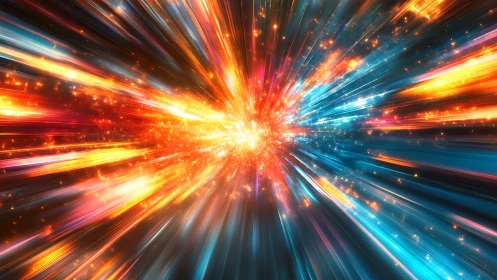 Brilliant cosmic energy burst sends colorful light racing outward