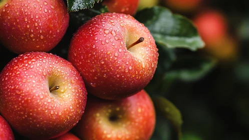 Dewy orchard apples glowing with fresh morning color.