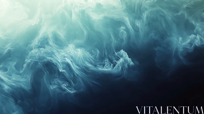 Turbulent teal fluid plumes in high contrast abstract field