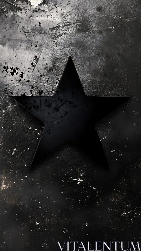 Black cutout star on distressed metallic texture wall.