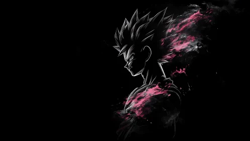 Shadow-charged warrior ignites neon cosmos in profile glow