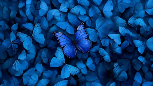 Gentle blue butterflies gathered in a calm, dreamy glow.