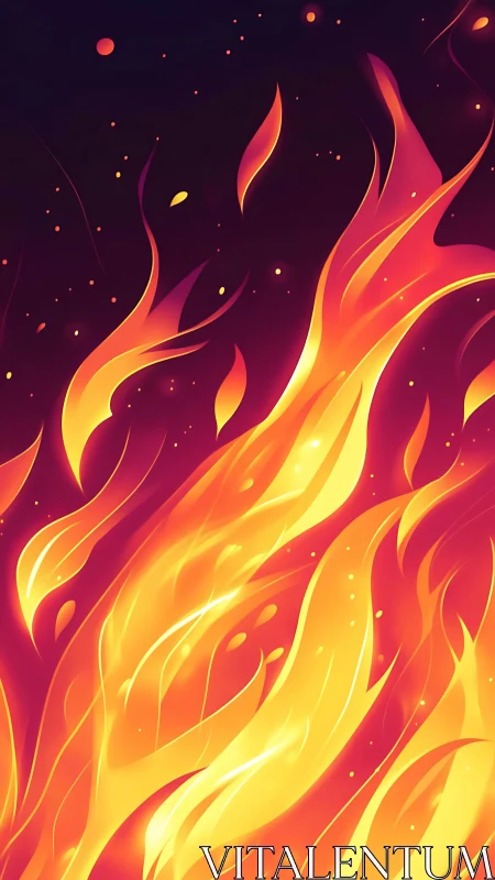 Dynamic Gradient Flames with Luminescent Particle Effects Against Dark Background