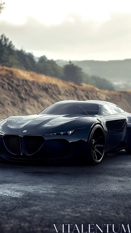Midnight concept supercar prowls a misty mountain highway.