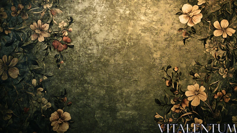 Vintage Floral Pattern on Distressed Green Textured Surface