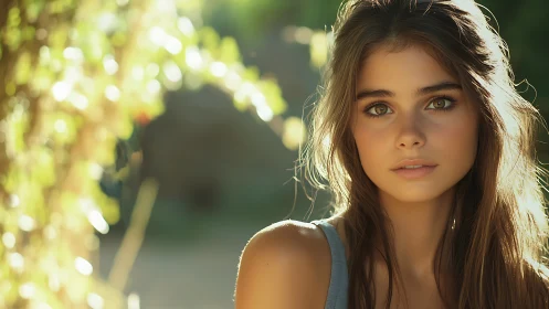 Young woman in soft outdoor sunlight, neutral portrait.