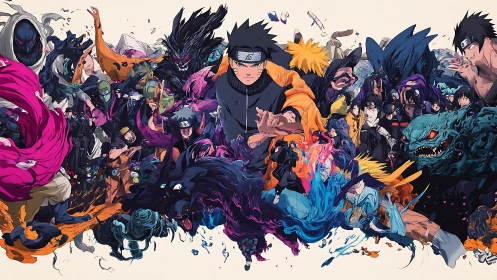 Dynamic Naruto anime battle collage with key characters.