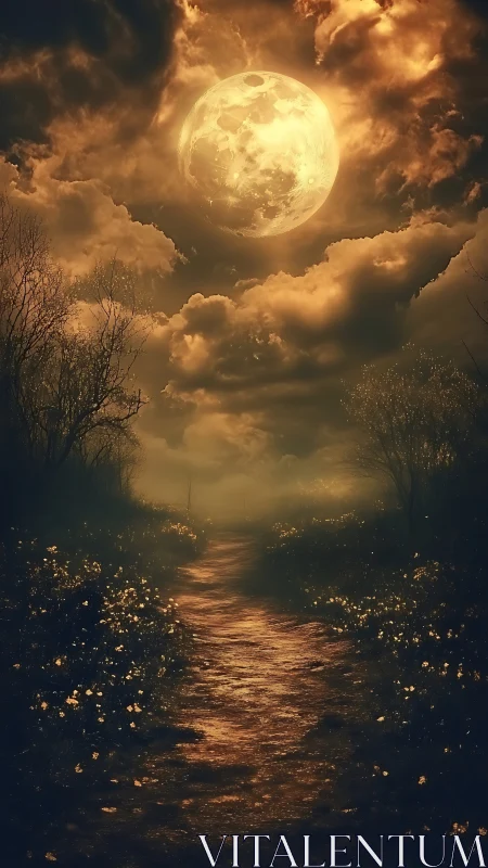 Moonlit dirt path rendered with high contrast atmospheric depth
