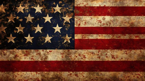 Weathered American flag with distressed vintage patina.