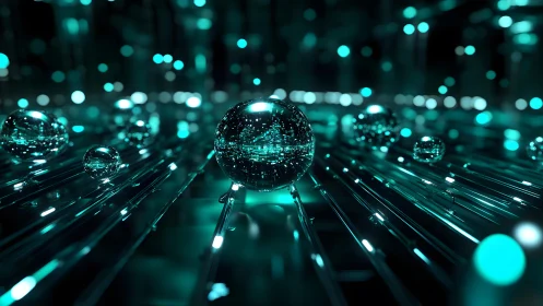 Futuristic Glass Spheres on Neon Lines in Abstract Digital Art.